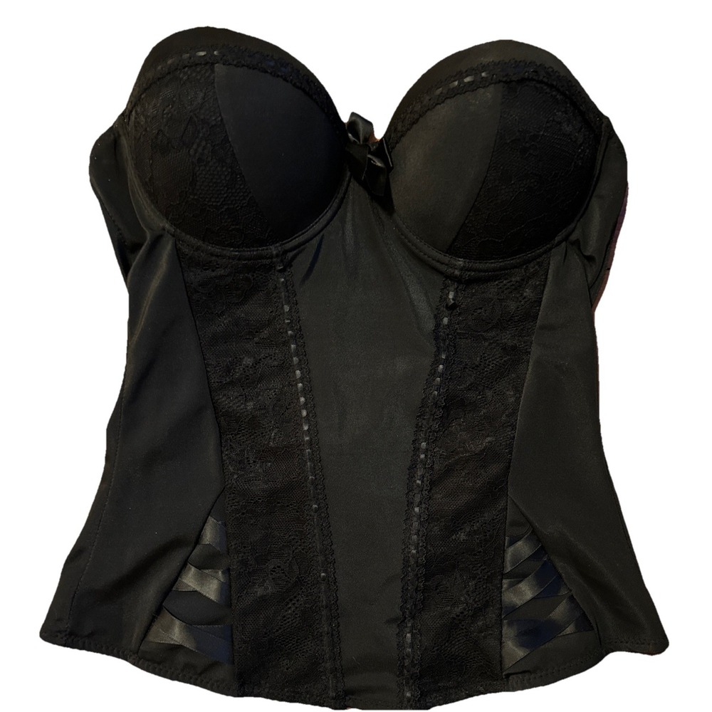 Bustier Black Lace Satin Bow WhimsiGoth Vampire Sexy Spirit Halloween Sz L